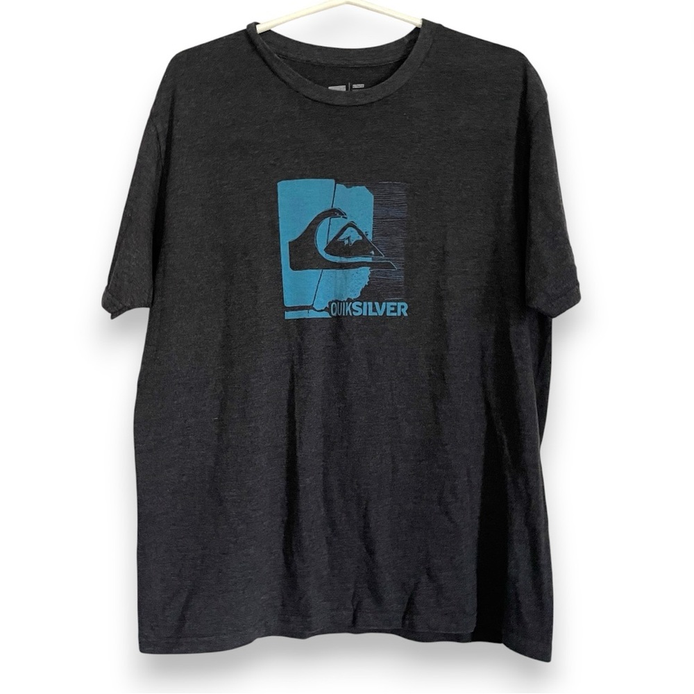 Y2K Quiksilver Omni Wave T-Shirt in Gray with Blue Logo Graphic